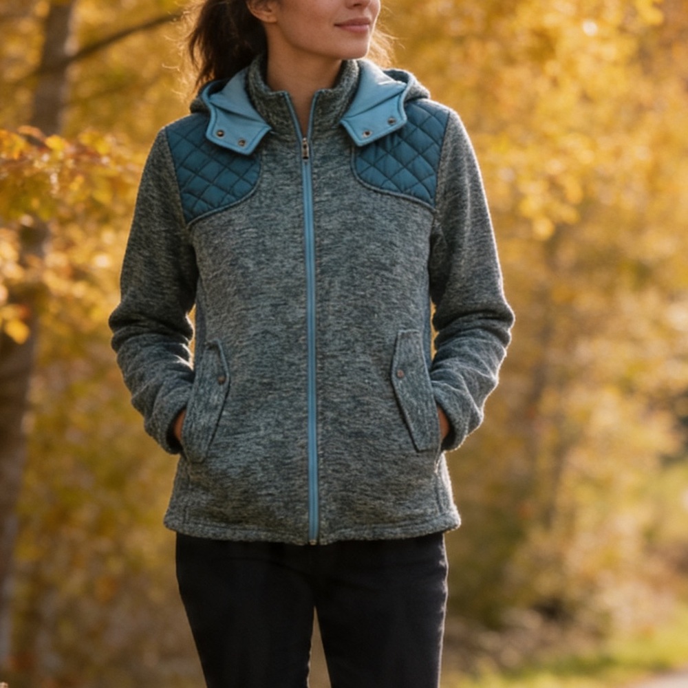 Eddie Bauer | Women's Heathered Quilted Green Jacket with Hood | M